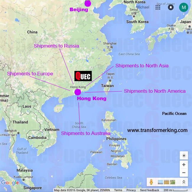Transformer sourcing, import and export, shipping map