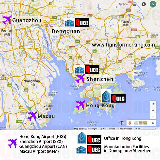 Location Map for Transformer & Power Product Manufacturing Facilities in China